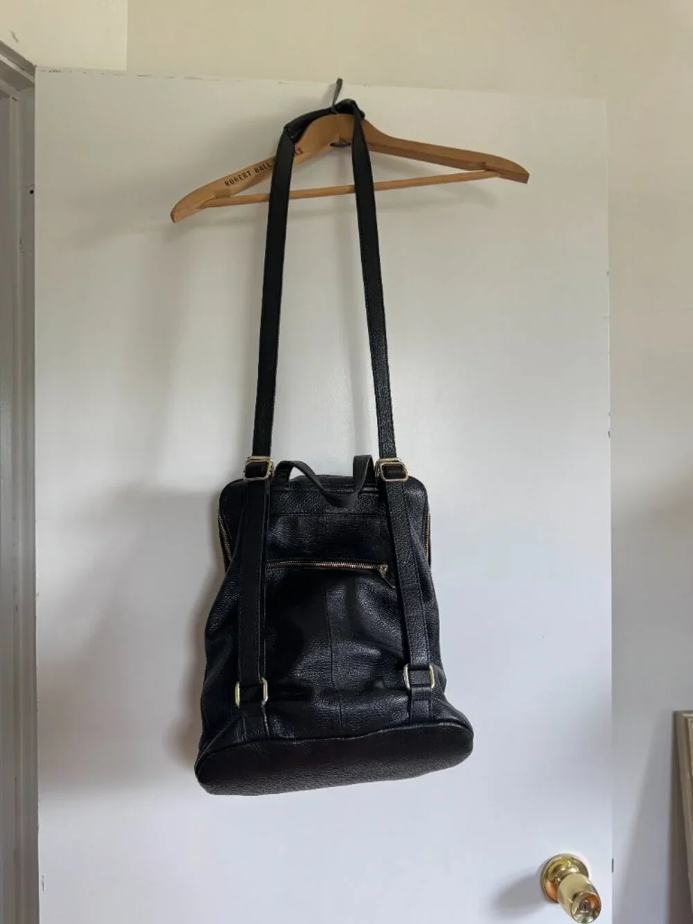 Black Genuine Italian Leather 2 in 1 Backpack & Shoulder Bag